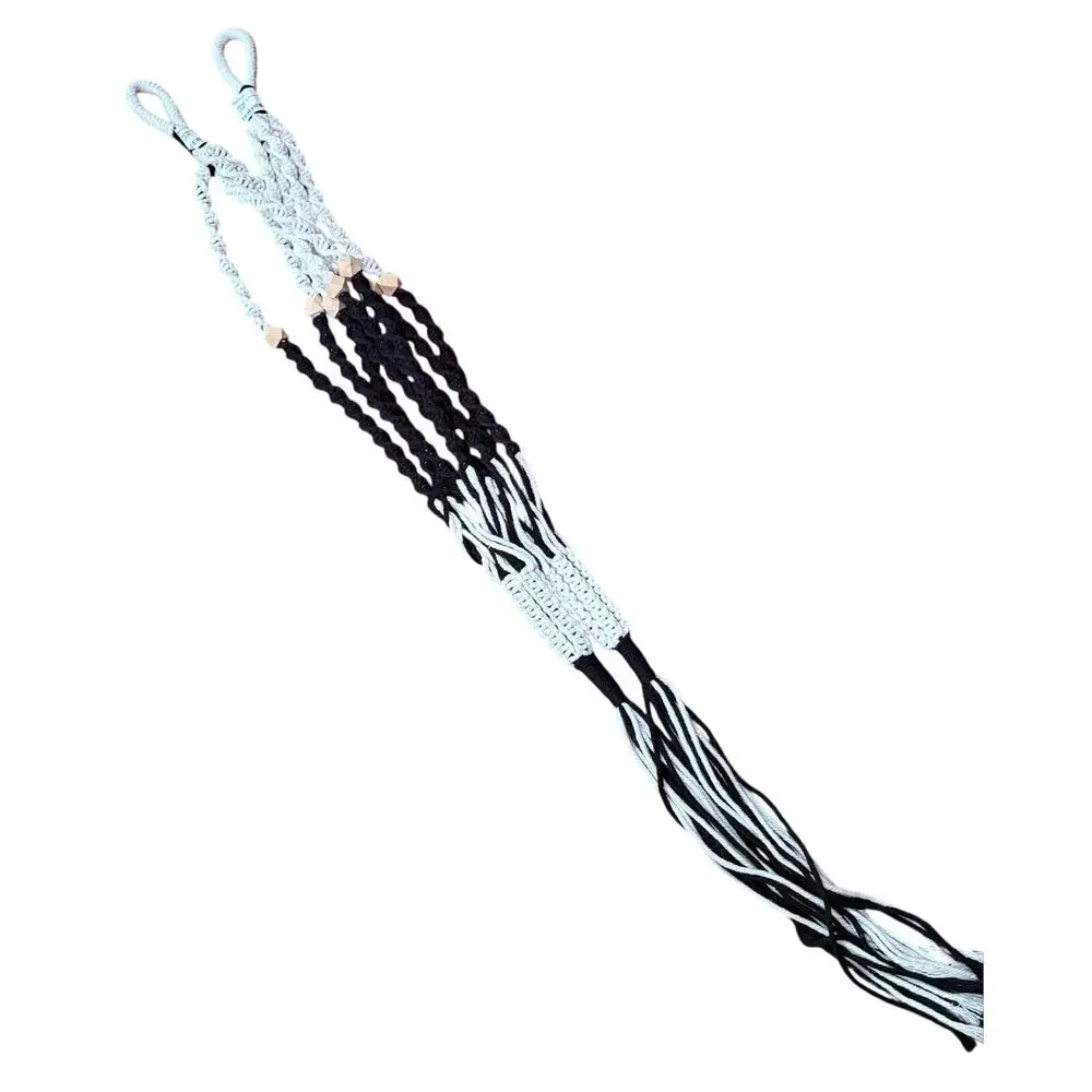 2 Macrame Plant Hanger by Ashland with Wood Beads, Black and Natural White - Picture 2 of 4